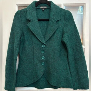Vintage Valerie Bertinelli 100% Wool Jacket Blazer Heathered Green Black Size S